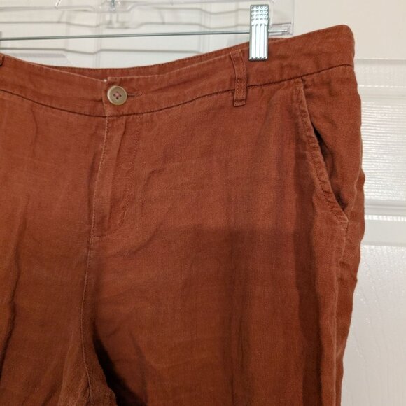 Garnet Hill Classic Linen Trousers Womens Petite Size 12 Brown Rust Pants - Picture 3 of 15